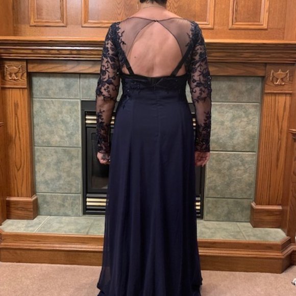 Classy Navy Sheer with Brading and lacework - Picture 3 of 3